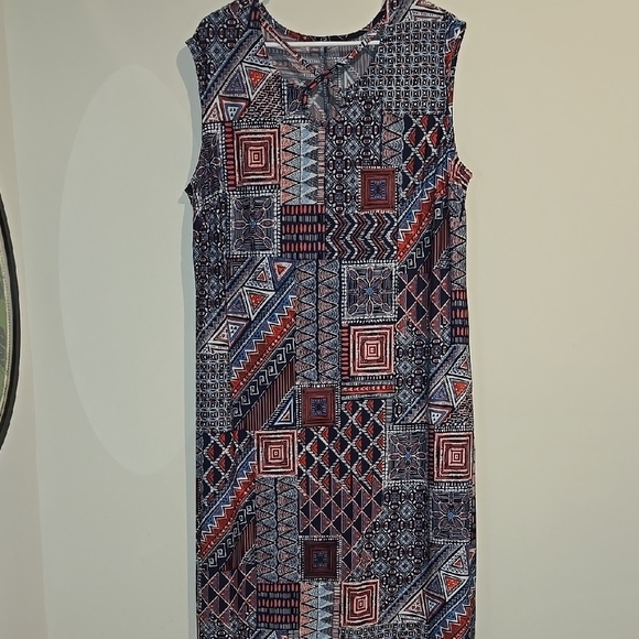 Blue and Red Sleeveless Crew Neck Maxi Dress - Picture 1 of 6